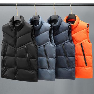 Gilet da uomo con colletto alla coreana, senza maniche, chiusura a zip, gilet-cappotto con tasche laterali