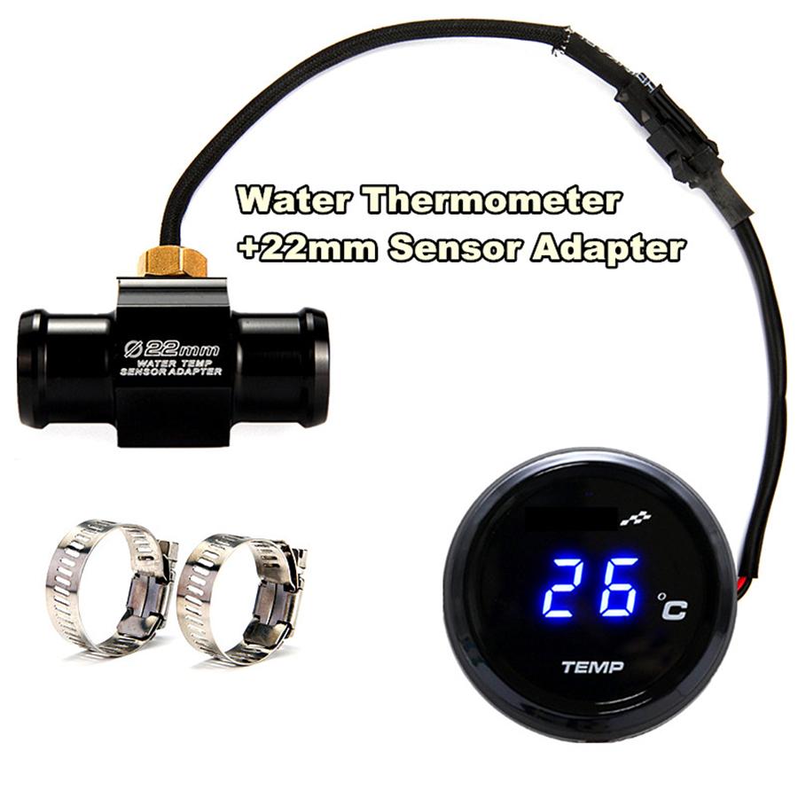 Universal Motorcycle Thermometer Instruments Water Temp Temperature Digital Display Gauge Meter With 22mm Temp Temperature Sensor Adapter