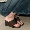 Open-toed wedged flip-flops shoes women's shoes wear 2025 summer high-heeled square-head French sandals