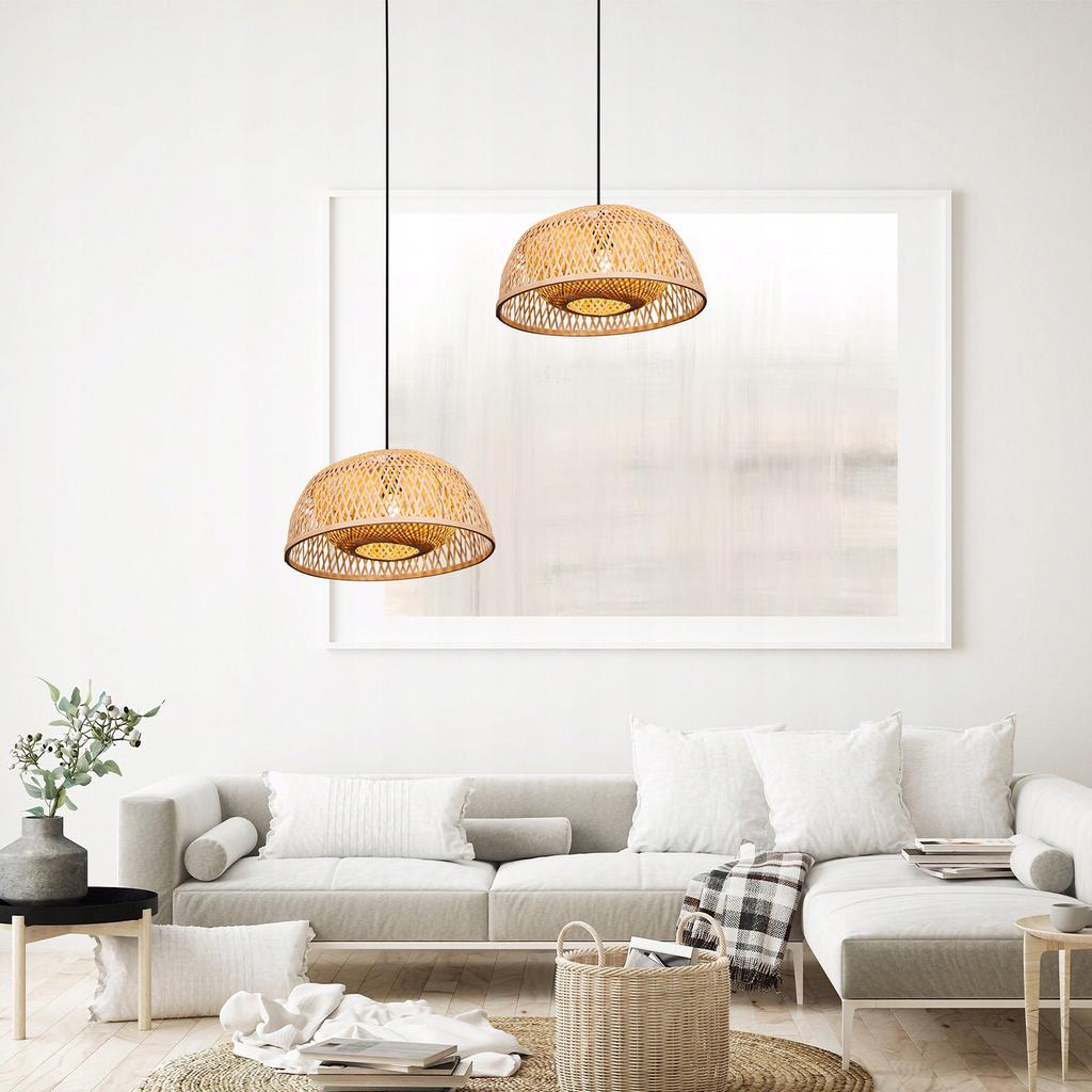 Hanging Ceiling Lamp Bamboo Boho Rattan Wood Loft