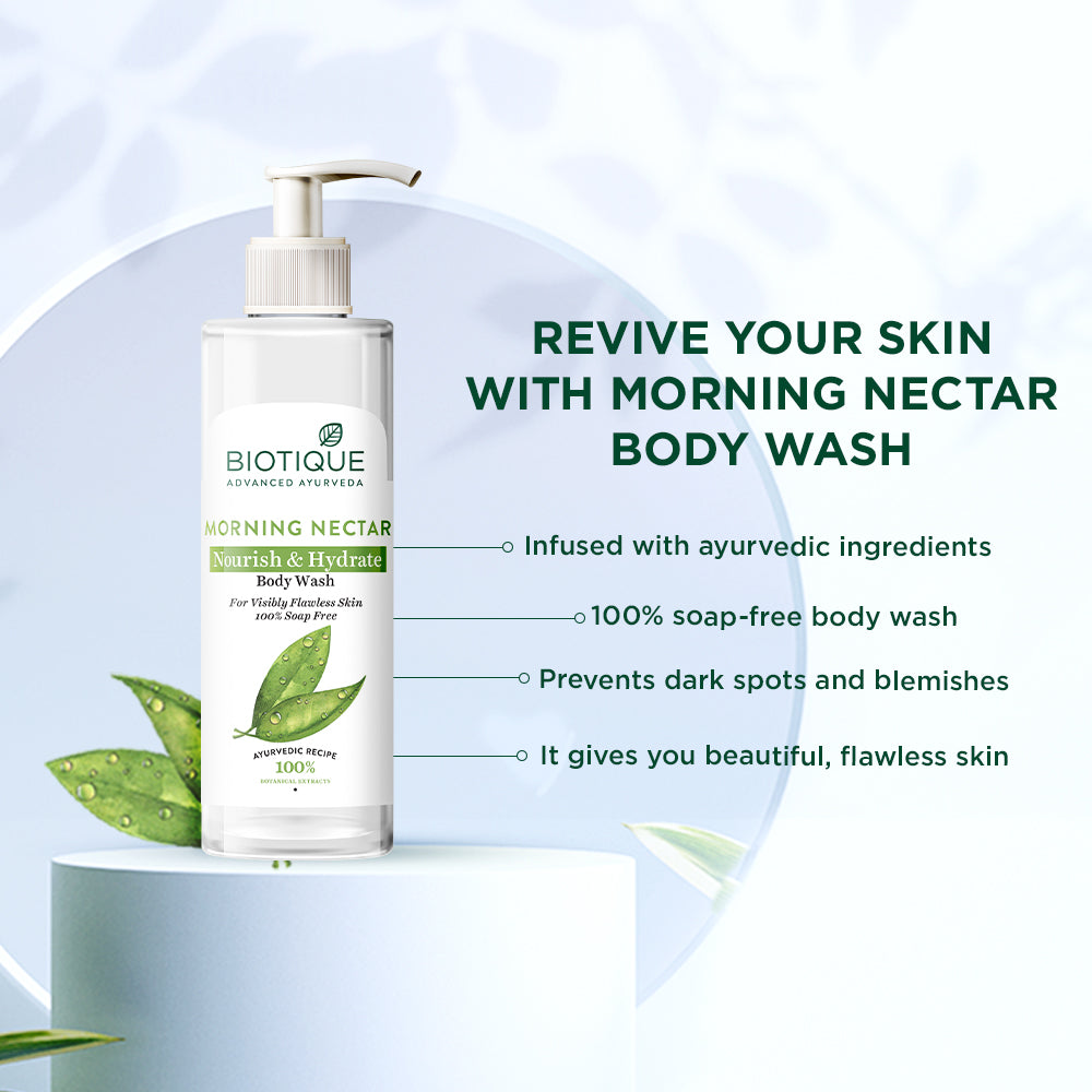 Biotique Morning Nectar Body Wash For Hydrated Glowing Skin, 200ml, Preservative Free, Vetiver Scent, All Skin Types