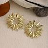 European Luxury Silver Radial Sunflower Polygonal Hollow-out Stud Earrings for Women