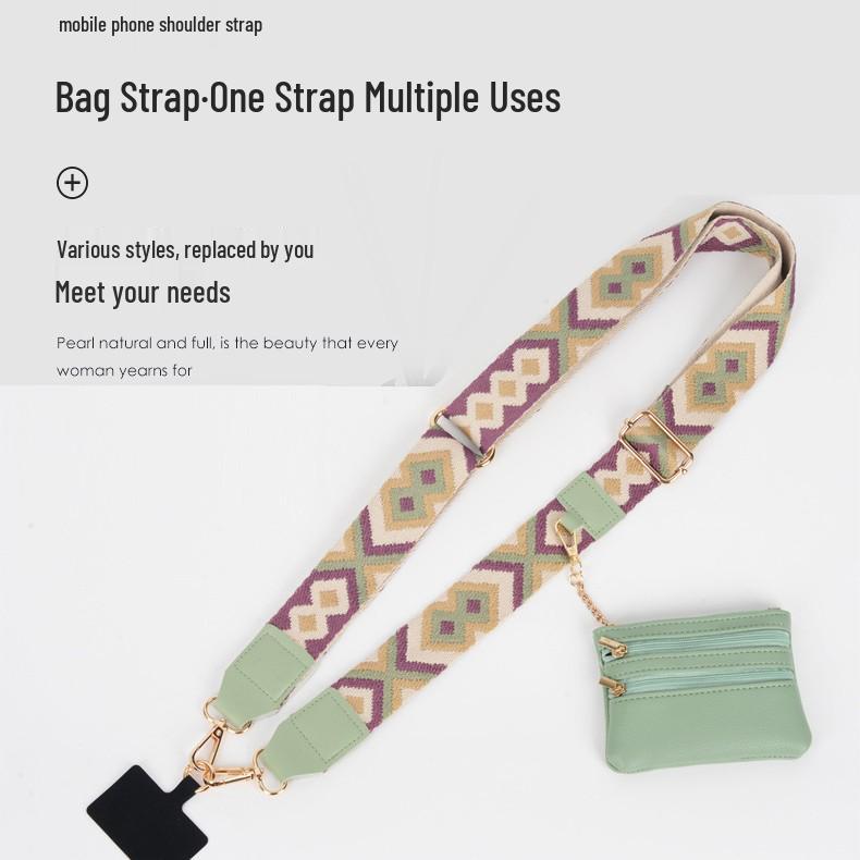Crossbody Mobile Phone Lanyard Strap with Wide Webbing and Coin Purse