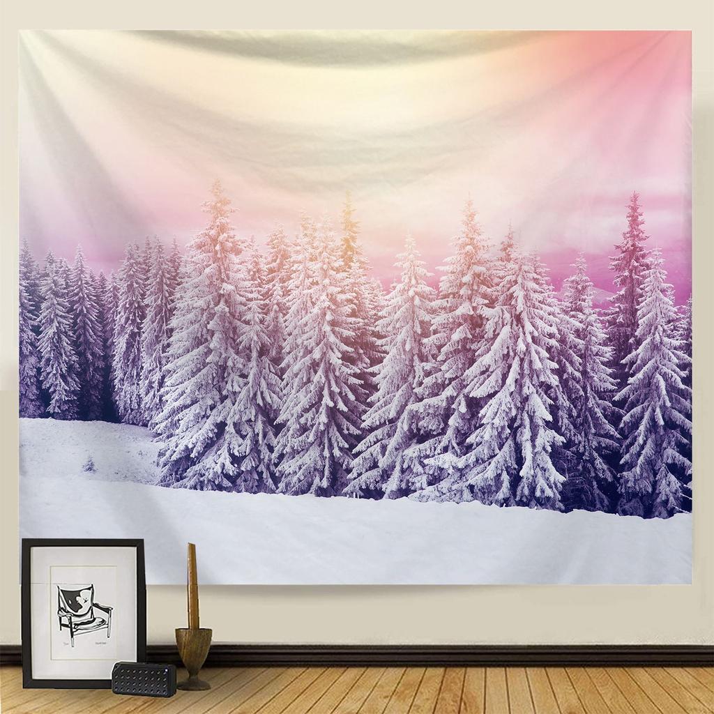Goblen Noel Kar Sahnesi Serisi Arka Plan Asılı Kumaş Ev Oturma Odası Yatak Odası Başucu Duvar Gobleni