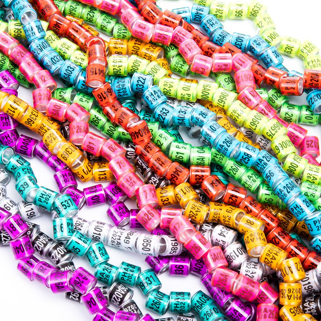 PHA 2026 Pigeon Foot Rings Inner Diameter 8mm Aluminum Plastic Bird Parrot Quail Leg Rings with Number Multi-colors 1 Pack/50Pcs