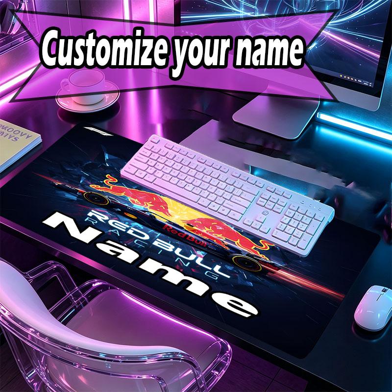 Custom Name Personalized Red Bull Racing Pattern Mousepad, Laptop PC Desk Mat, Decorative Desk Mat for Home Keyboard Pad Gift