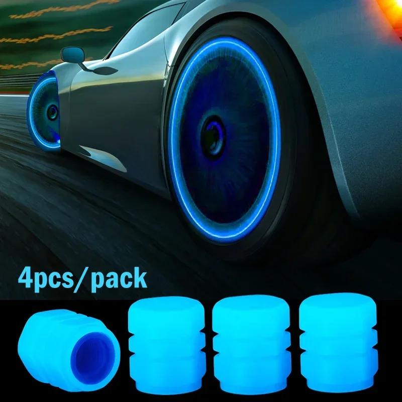 Car Tire Valve Caps Motorcycle Bike Glowing Decor Wheel Nozzles Tyre Cap Car Accessories Luminous Valve Caps Fluorescent Night