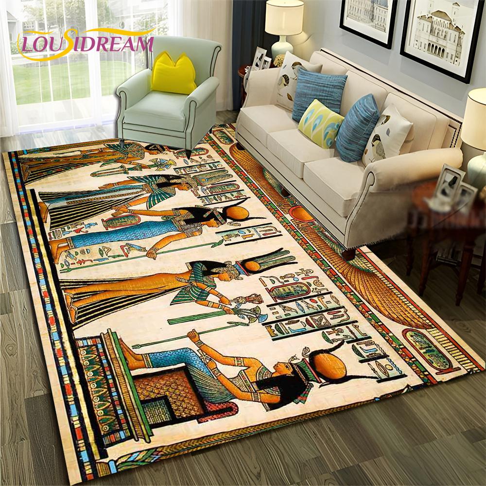 Egyptian Mythology Pharaoh Hieroglyphics Carpet Rug for Home Living Room Bedroom Sofa Doormat Decor,Area Rug Non-slip Floor Mat