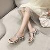 Sandals 2025 New Summer Fashion Versatile Rhinestone Word with Skirt Square Head Fairy Crystal High Heels Slippers