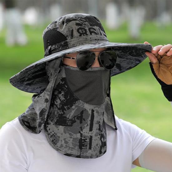 Chapeau de pêcheur pour homme avec large bord en maille creuse, imprimé camouflage, protection anti-UV contre les rayons du soleil, séchage rapide, grande respirabilité, extérieur