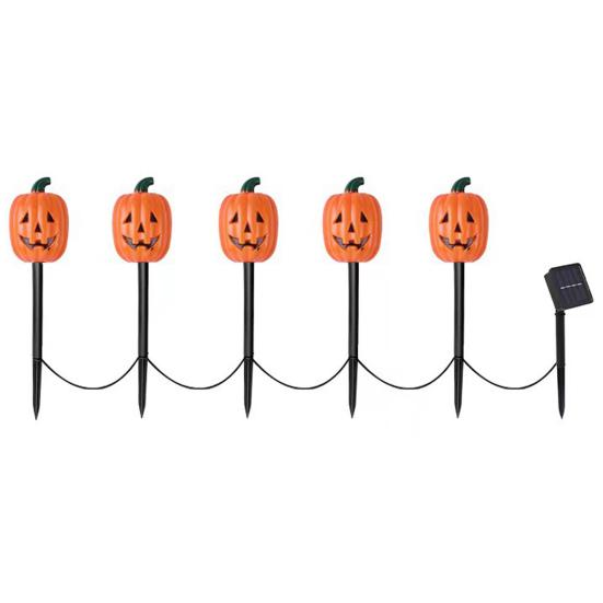 5 Stück Halloween-Solarleuchten, gruseliger Geister-Kürbis-Totenkopf-Leuchtstab, wasserdichte Outdoor-Halloween-Dekorationsleuchten für Garten, Gehweg, Hof