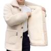 Winter Fleece Coat Thickened Single-breasted with Side Pockets Turn-down Collar Coldproof Solid Color Long Sleeves Outwear Jacket