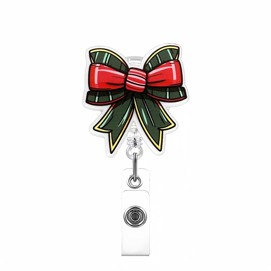 Christmas Bow Badge Reel Cute Nurse Badge Holder With Alligator Clip Worker Id Card Retractable Badge Holder Name Tag Key Chain