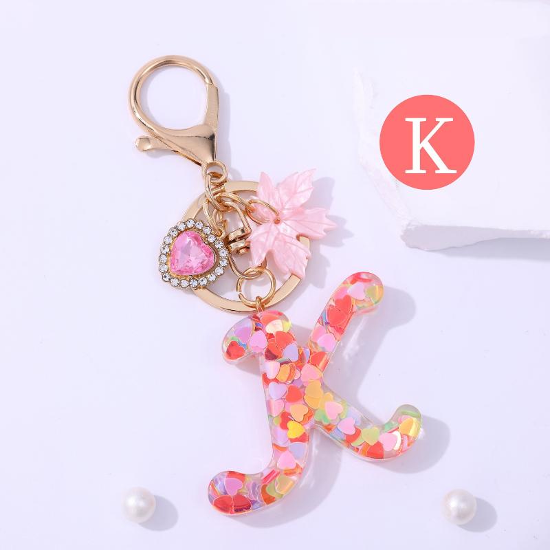 Fashion Pink A To Z Letter Keychain 26 Initials Alphabet Heart Pendant Car Keyring Backpack Hanging Decoration Couple Gift