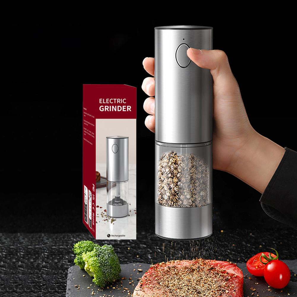 Automatic Salt Pepper Mill Adjustable Coarseness Electric Spice Mill LED Light Spice Seasoning Bottle BBQ Accessories