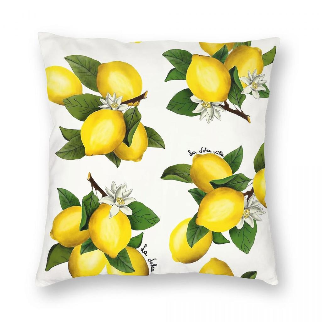 Lemons Fruits La Dolce Vita Square Pillowcase Polyester Linen Velvet Creative Zip Decor Sofa Cushion Cover