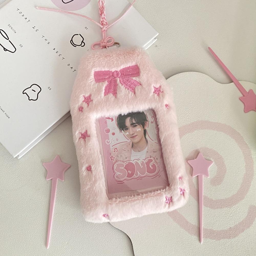Cartoon Plush Photocard Case Cute Star Shape Photo Card Holder Fashion Bag Keychain  Women