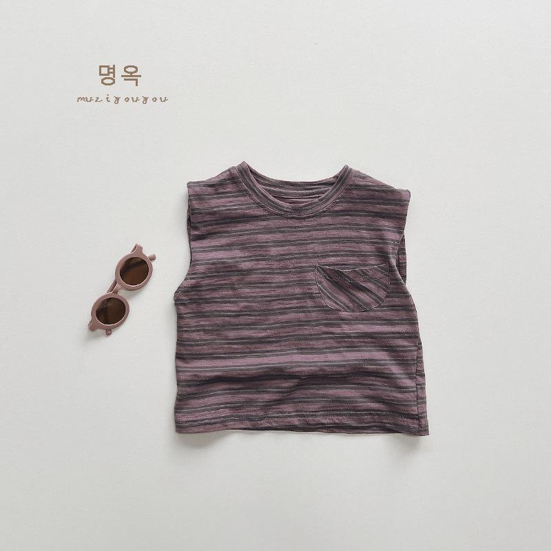 2025 Kinder Tanktop gestreift - Koreanischer Stil, Lockere Passform, Unisex, Trendige Kinderbekleidung