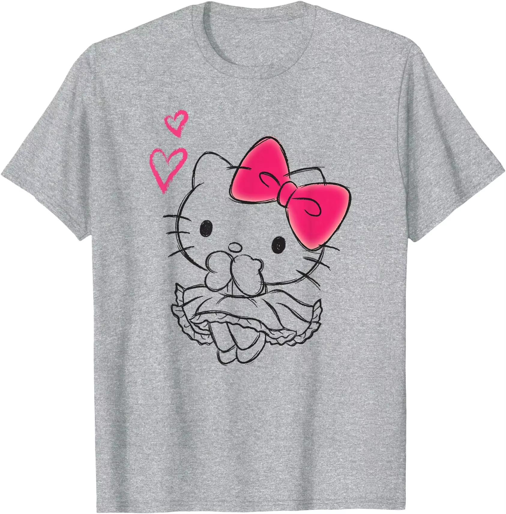 

2026 new Summer HelloKitty Cute Print Tee Casual Short Sleeve Cotton Tops for Adults Kids Sweet Kawaii Style Daily Outfit S