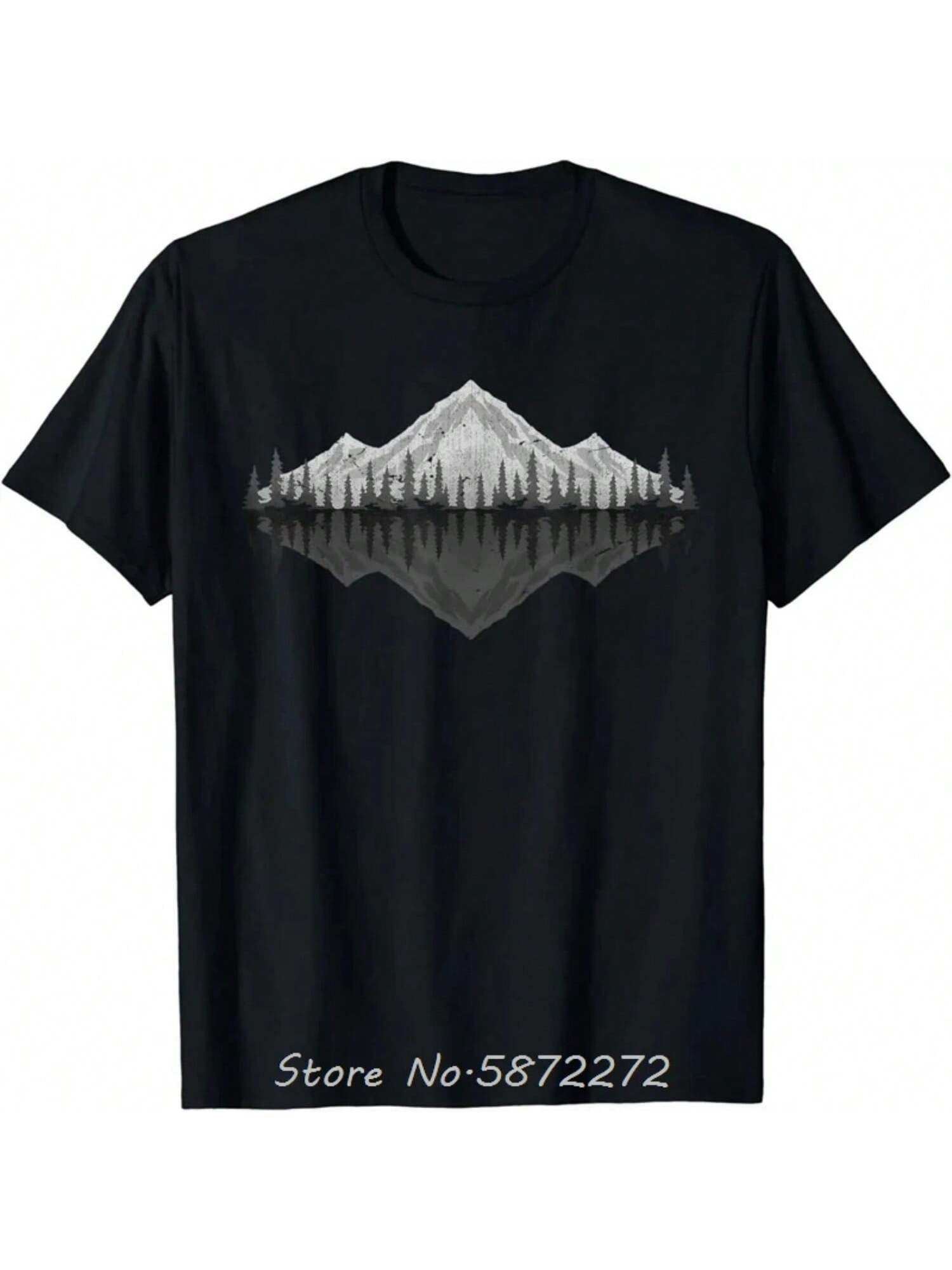 Wildlife Nature Hiking Hiker Forest Reflection Mountain T-Shirt Cotton Tshirt unisex Short Sleeve Graphic T Shirt Streetwear S разноцветный