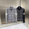 Mens Stand Collar Down Jacket With Knit Sleeves Striped Wool Blend Warm Winter Outerwear
