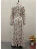 2024 Autumn European & American Gentle Lace-up Waist Slimming Floral Maxi Dress