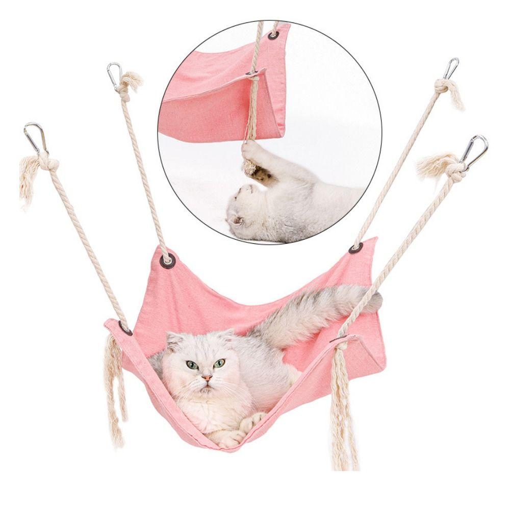 Solid Color Linen Cotton Cat Hammock Wear Resistant Cat Swinging Nest  Summer