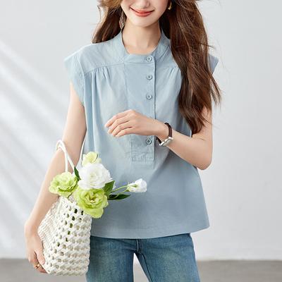 T-shirt sans manches à col rond pour femmes en été Nouveau haut ample et fin avec tempérament T-shirt coréen décontracté
