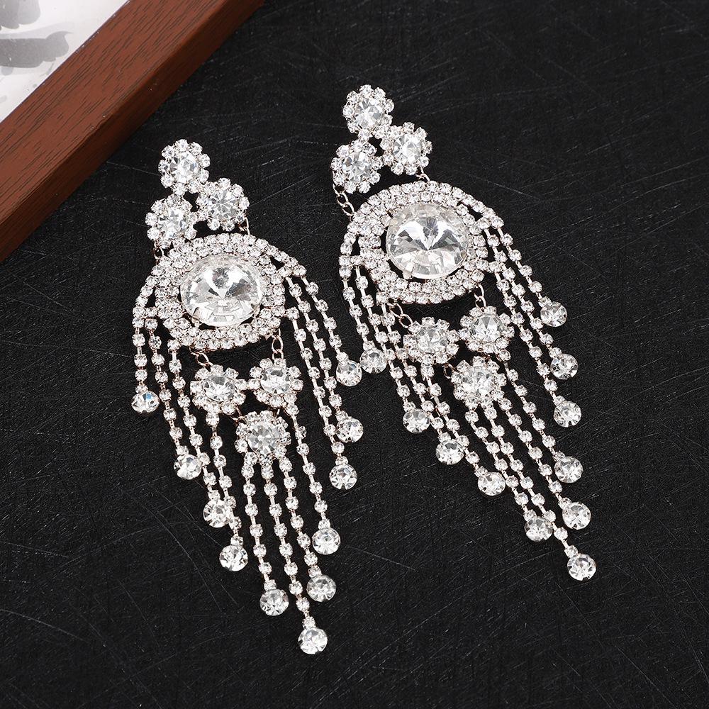 Chic Rhinestone Tassel Women s Statement Earrings