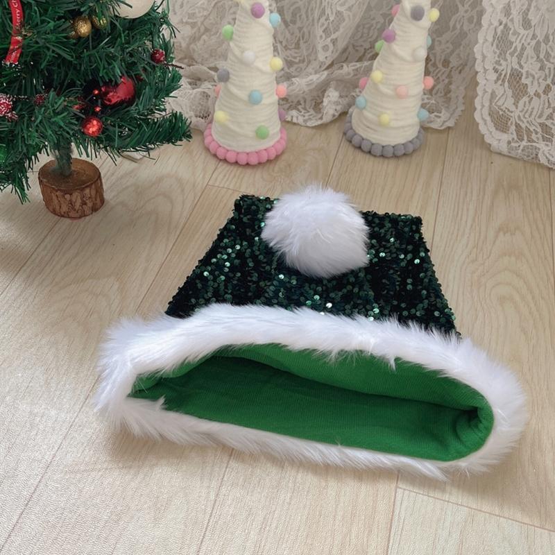 Adult Santa Hat with Sequins Thicken Plush for Holiday Comfort Liner Christmas New Year Symbol Cap with White Brim