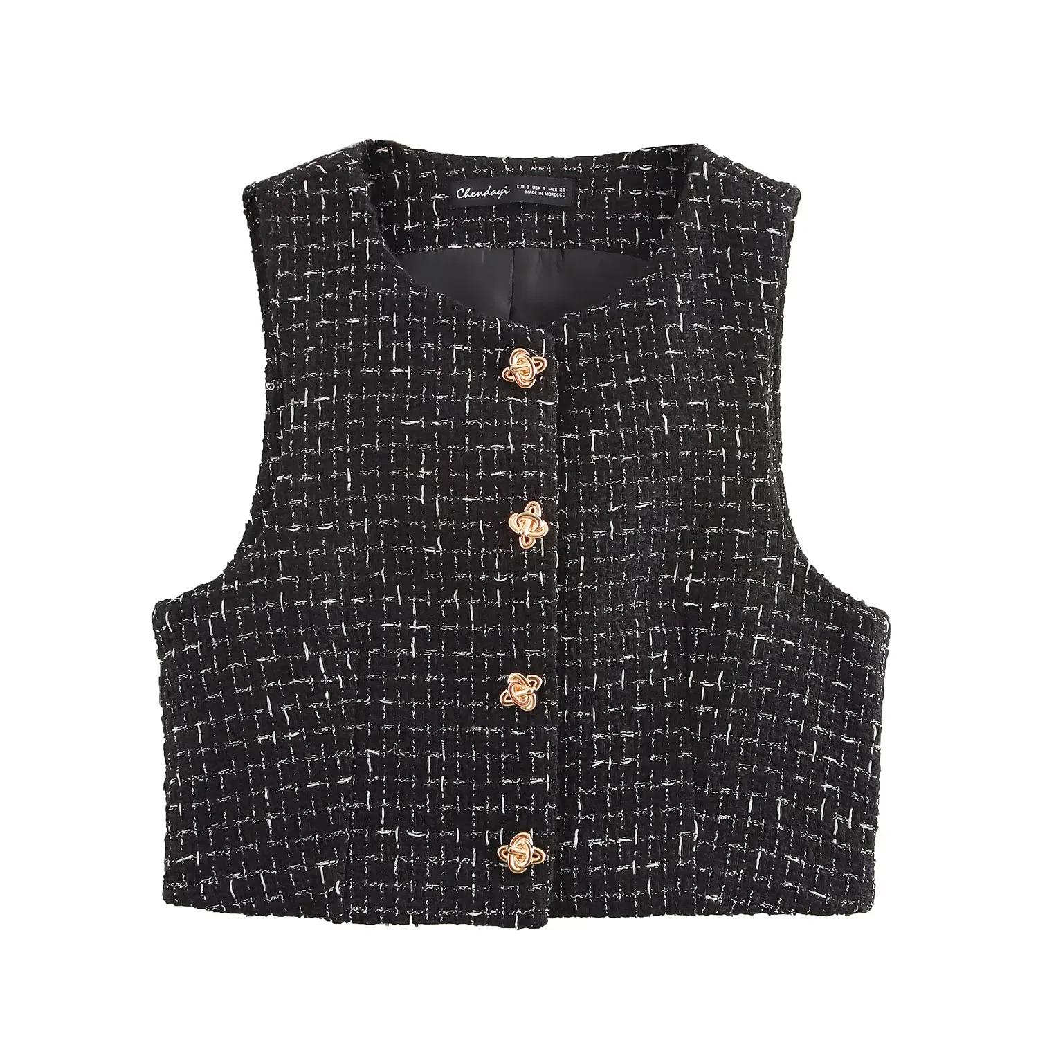 

Шикарный твидовый комплект: Жилет и шорты с высокой талией и поясом L