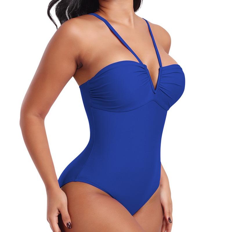 Manufacturer Wholesale Swimwear Sexy V Neck Halter One Piece Bodysuit