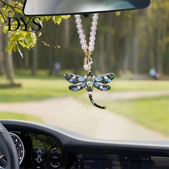 Car Decoration Pendant Rhinestone Dragonfly Hanging Ornament Bling Rearview Mirror Stylish Accessory for Vehicle Sparkling Interior Women