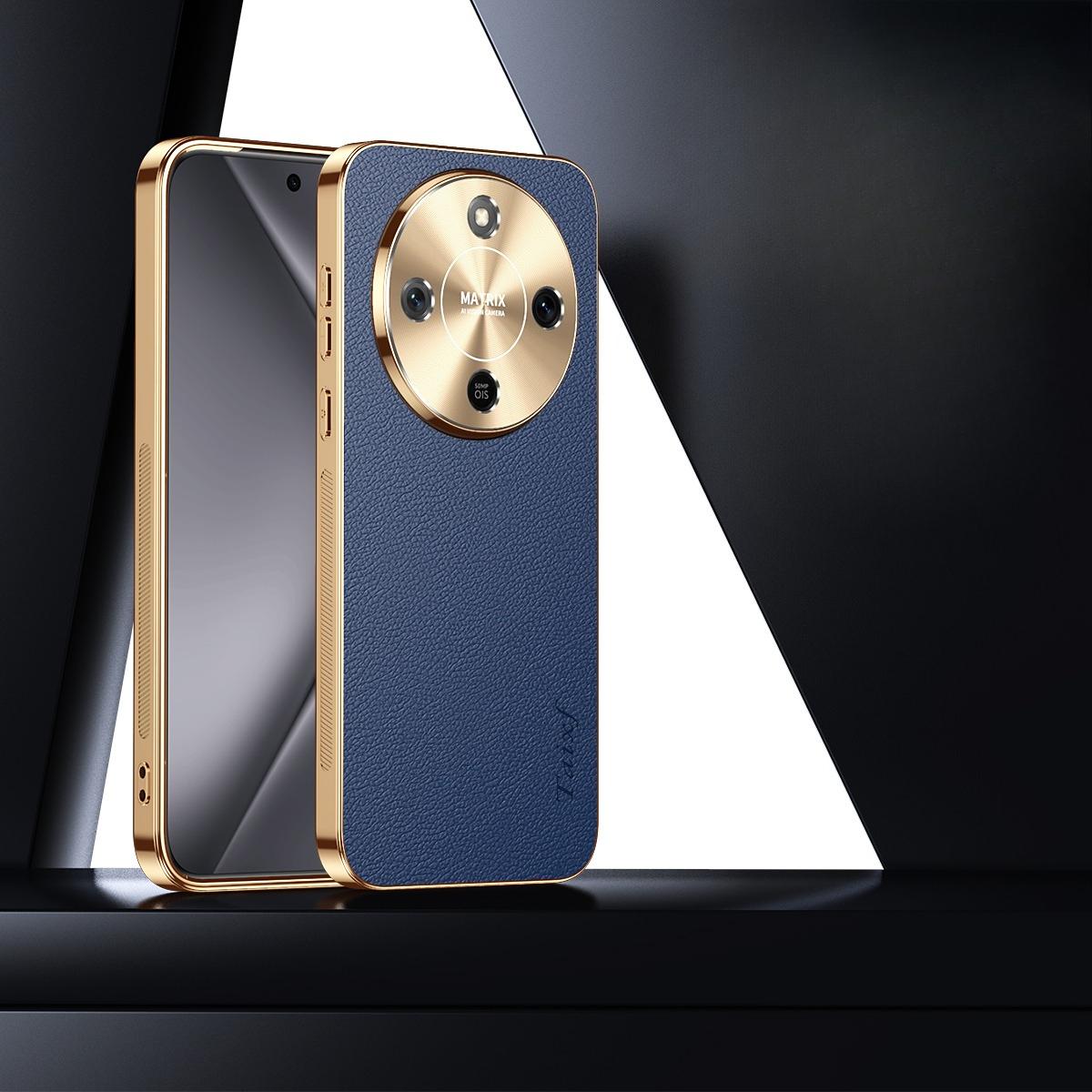 

Чехол для Honor X9D Текстура ПУ кожи Узор личи Металлизированное покрытие Противоударный чехол для Honor Magic 8 Lite Чехлы с защитой объектива Бампер For Honor X9D синий