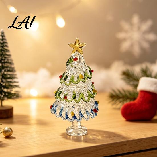 Miniature Christmas Tree Ornaments Glazed Figurine Glass Pulled Wire Desk Decor Elegant Desktop Decorations for Winter Mini Holiday Tabletop