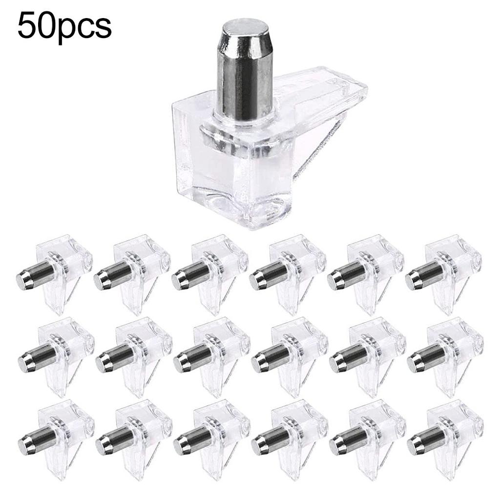 50pcs Clear Kitchen Cabinet Shelf Supports Pegs / Studs With Metal Pin For Furniture Hardware Tools Kit