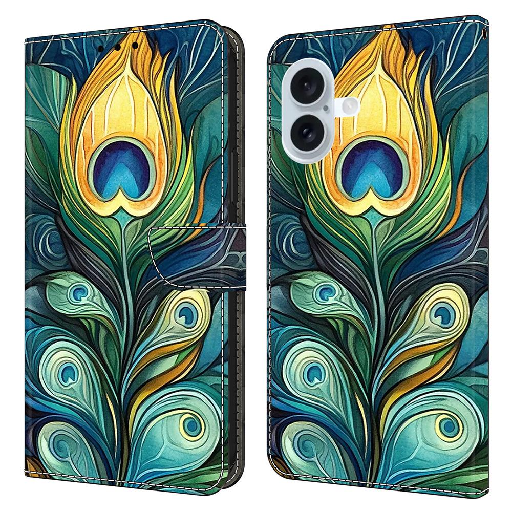 For iPhone 16 Leather Case Pattern Printing Wallet Stand Flip Phone Cover