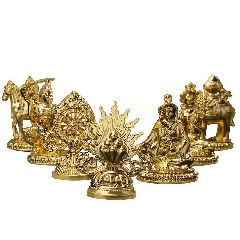 7pcs/set Gold Plating Tibetan Buddhist Supplies Seven Treasured Symbol Temple/Home/Office Putting Decorate Craft Statues