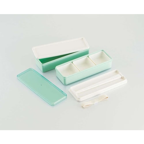 Skater Nutritionally Balanced Bento Box, 2-Tier, with Silicone Inner Lid, 900ml Capacity, Slim Type, with Inner Filler, Powder Pastel Green, Made In J