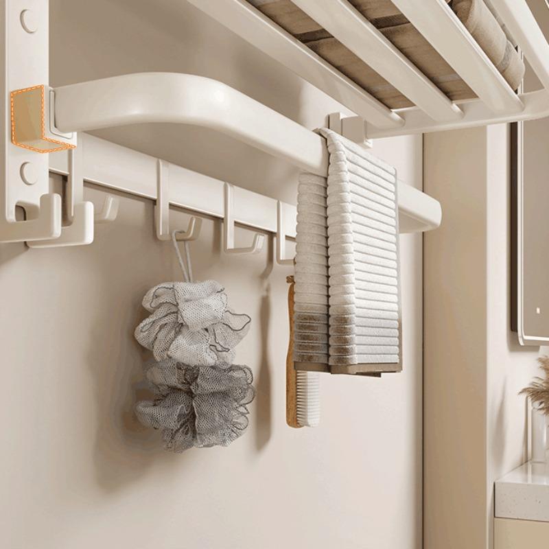 Towel Rack Bathroom No-Drill Bath Towel Rack Integrated Hanging Set Toilet Cream Style Bathroom Shelf Storage Rack