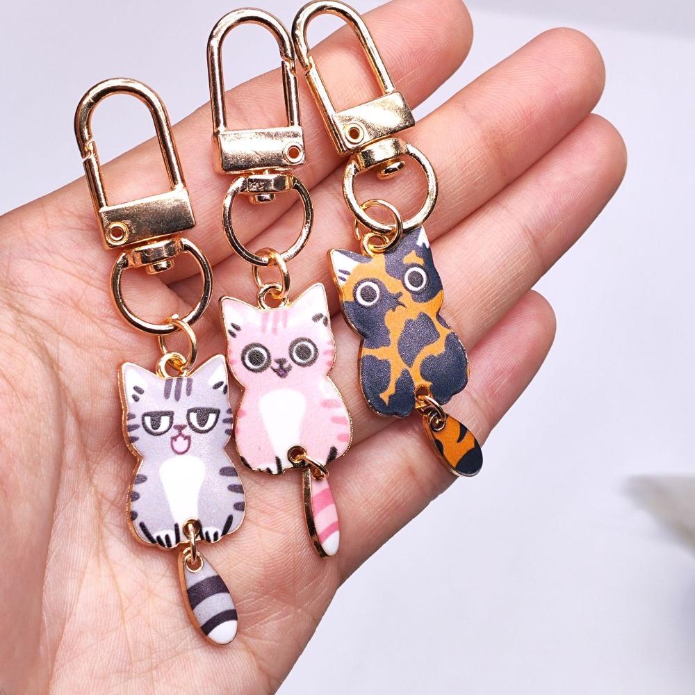 Cat Pendant Selling Cute Fun Cartoon Keyring Kitty Bicycle Car Motorcycle Keychain Metal Accessories Fashion Man Woman Gift