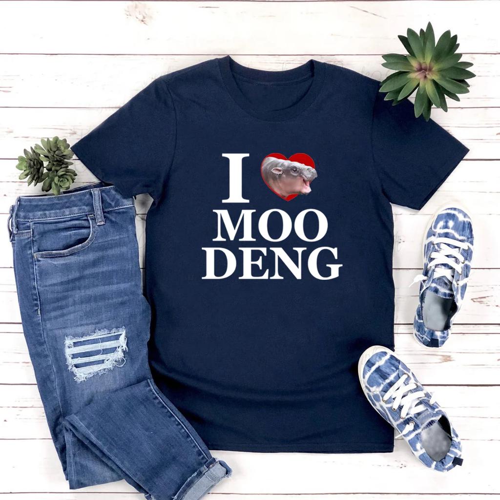 I Love Moo Deng Tshirt Cute Baby Hippo Moo Deng T Shirt Baby Pygmy Hippo Moo Deng Shirt Short Sleve Graphic Tee Hippo Lover Gift
