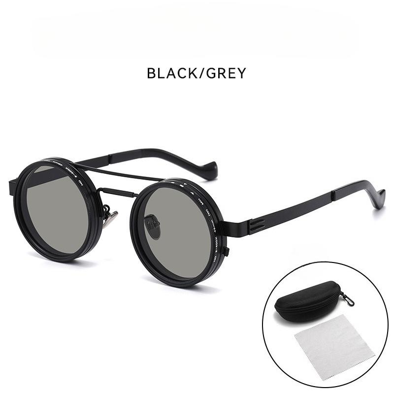 ND9 Adjustable Dimming Sun Glasses Retro Double-Bridge Punk Style Metal Eyeglasses UV-Protective Polarized Sunglasses