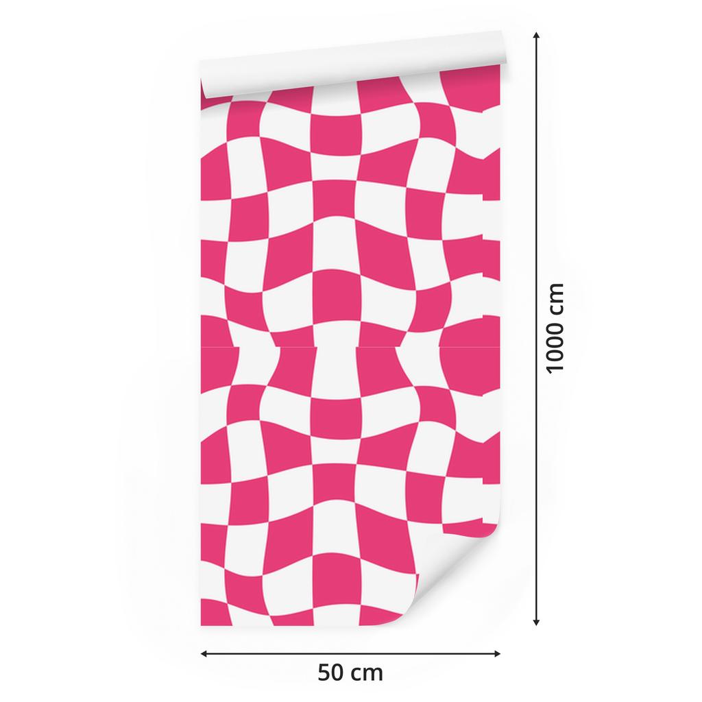 Wallpaper Casual Checkerboard Pink and White for Living Room and Bedroom 50x1000