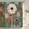 1 Pc Blue Rose Patterned Polyester Material Shower Curtain Waterproof Fabric, Flowers Print Bathroom Curtain Partition Curtain