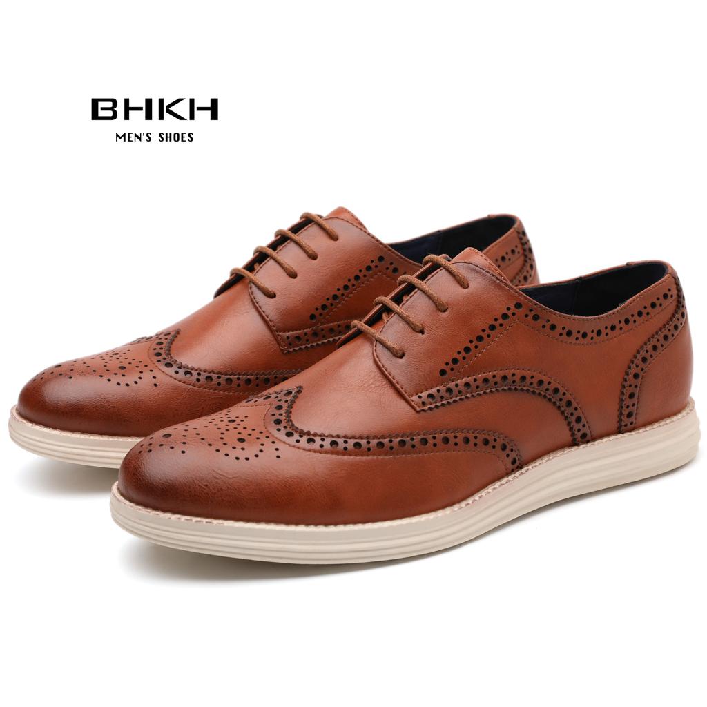 Bhkh Autumn Genuine Leather Men Dress Shoes Fashion Lace -Up Man Casual Shoes Smart Business Work Office Footwear Lightweig