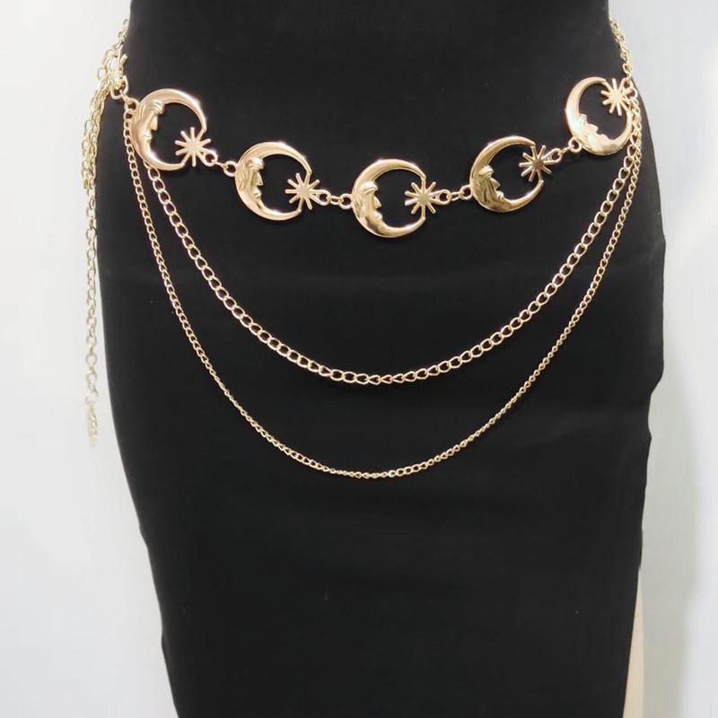 1Pc Multilayer Women  Belt Hip High Waist Chain Sun Metal Belts