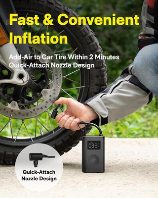 Portable Air Pump with Digital Gauge, 150PSI, Dual 2000mAh Battery, LED Light, Auto Shut-Off for Car, Bike, Motorcycle, Ball
