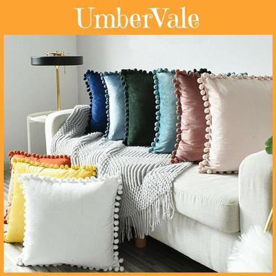 Luxurious 45x45cm Pom-poms Cushion Cover In Soft Velvet For Elegant Home Dcor