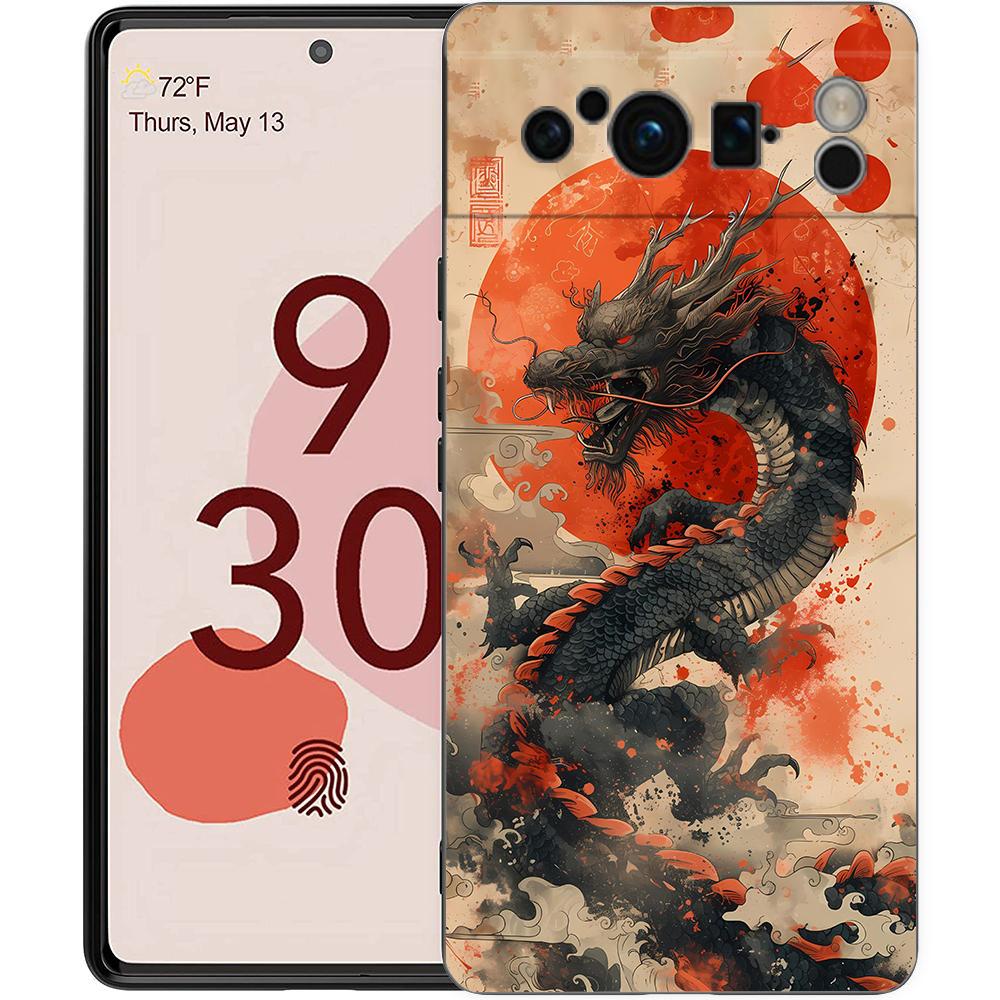 

Чехол для телефона Google Pixel 8 7 6 Pro 8A 7A 6A, ТПУ-оболочка, Мягкий силикон, Ударопрочный, Черный чехол, Иллюзорный цвет, Китайский дракон Pixel 7A